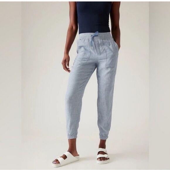 Athleta Linen Lounge Pants Womens Size 8 Tall Retreat Linen Jogger Chambray Blue - Picture 1 of 10